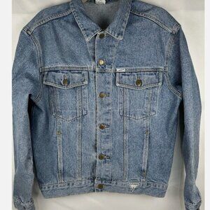 Vtg 80s Guess Georges Marciano Light Blue Denim Trucker Jacket Mens M Bomber USA
